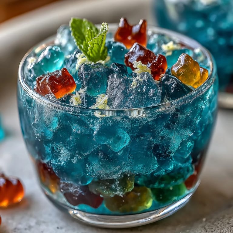 Close-up of sweet Gummy Bear Lemonade Jelly Cups, a playful, wiggly dessert treat.