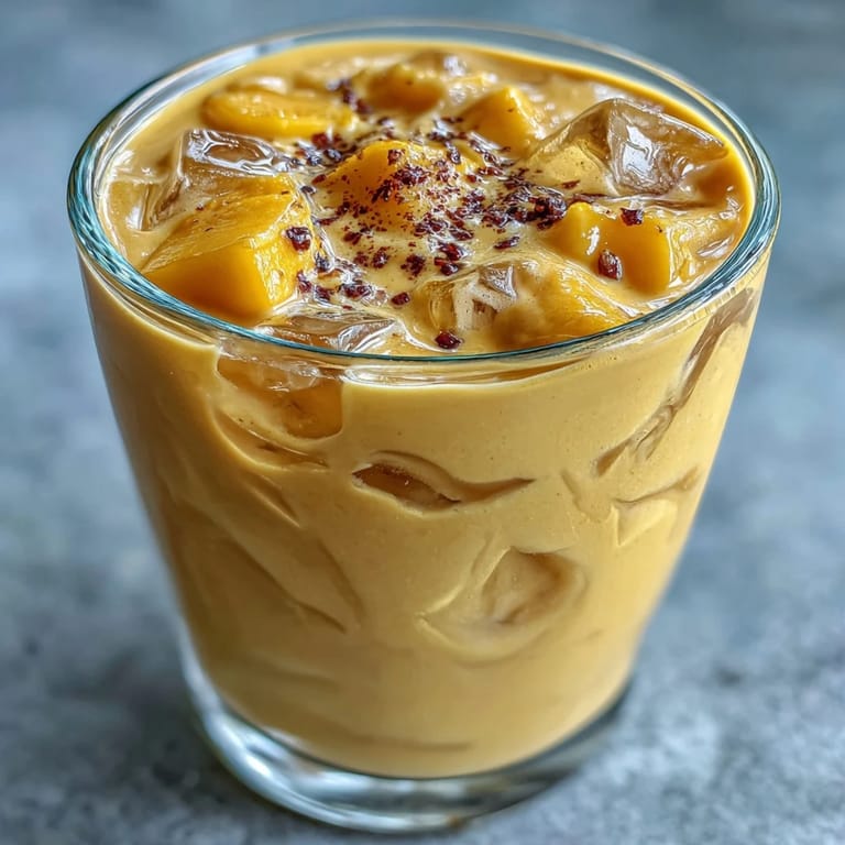 Creamy mango lassi smoothie with cardamom, a vibrant yellow, refreshing Indian-inspired beverage.
