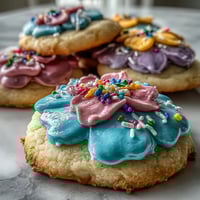 Baby in Bloom Flower Cookies with Pastel Icing in soft pink, yellow, and lavender shades, arranged on a floral platter for a spring baby shower.